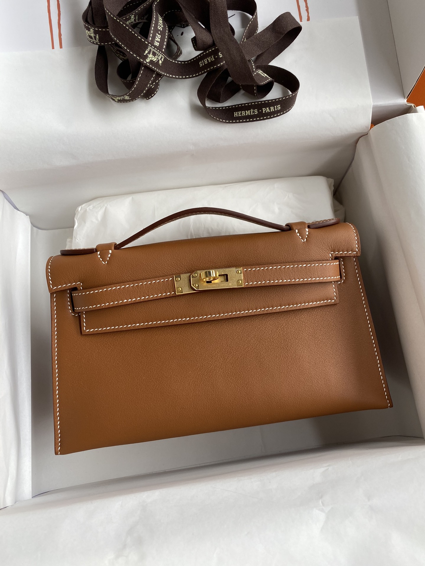 Hermes Mini Kelly Pochette 22cm Bag In Brown Swift Leather